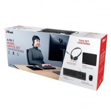 Pack 4 en 1 Trust Primo Home Office Set- Teclado + Ratón + Auriculares + Alfombrilla