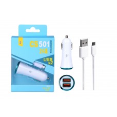 ADAPTADOR 12V COCHE A 2 USB CC2-2M 2.4A + CABLE MICRO USB